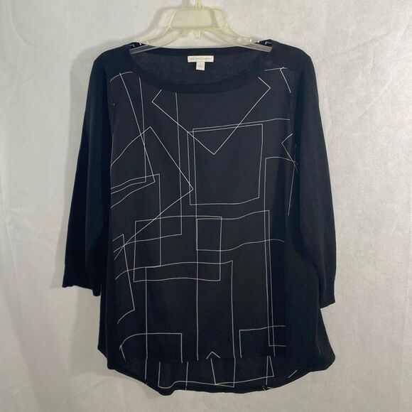 New York‎ & Company medium Black White 3/4 sleeve Boat Neck - Picture 2 of 11